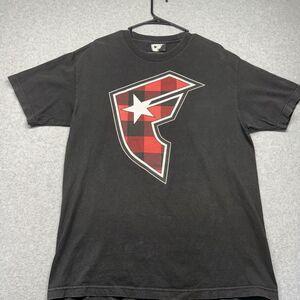 Y2K Famous Stars and Straps Black Flannel Logo T-Shirt Mens Size L Skater Grunge